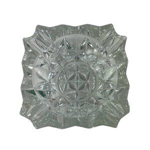Vintage Mid-Century Heavy Cut Clear Glass Ashtray 1960s French Square Design
